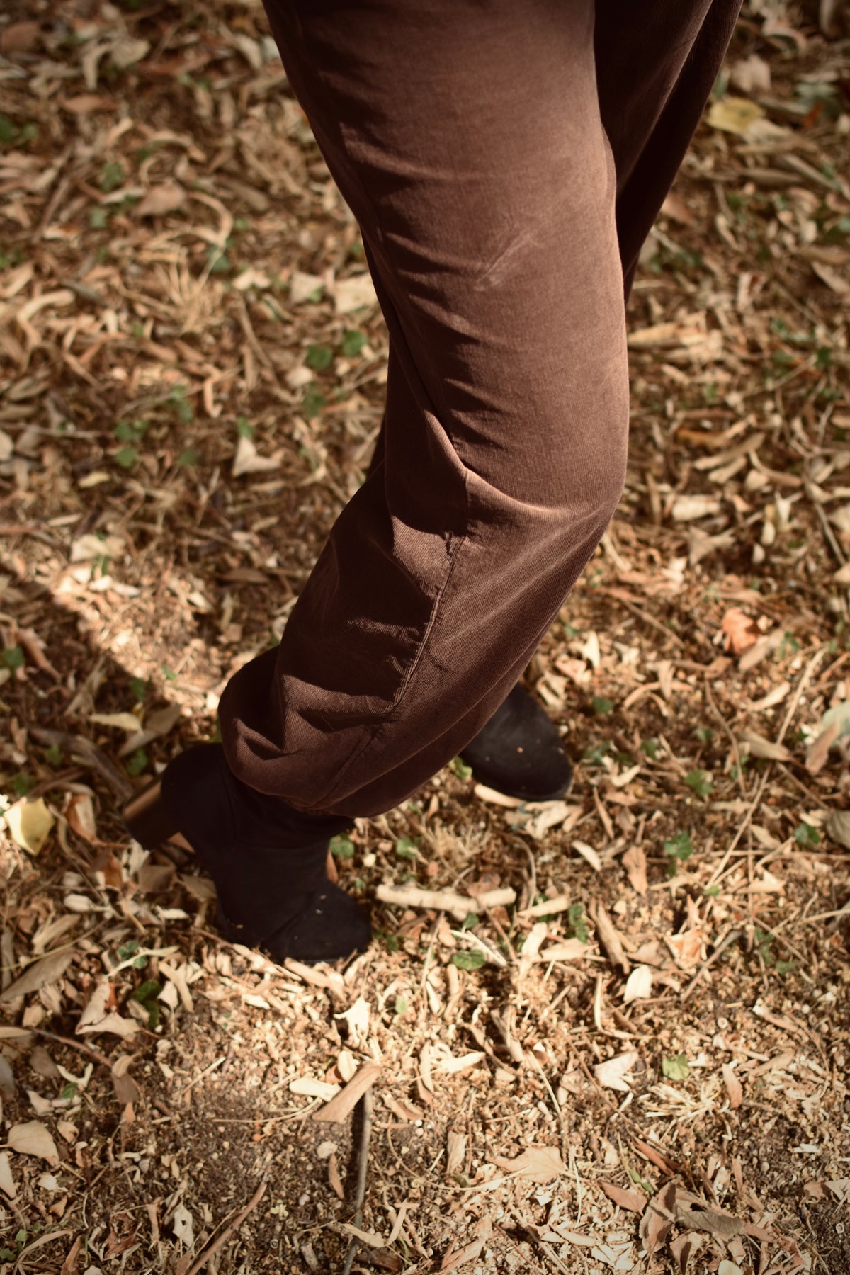 Pantalon en velours côtélé Chocolat - ceinture tressée