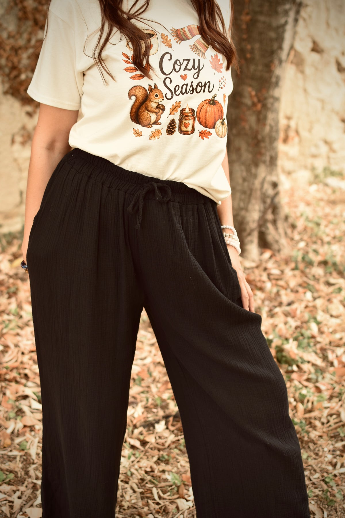 Pantalon large en gaze de coton noir – Best-seller