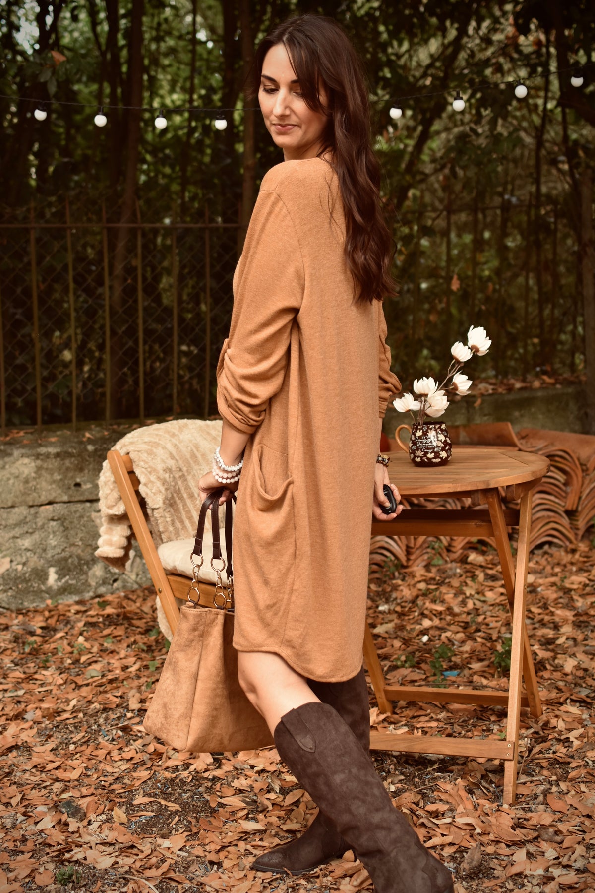 Robe pull camel fluide - collier inclus