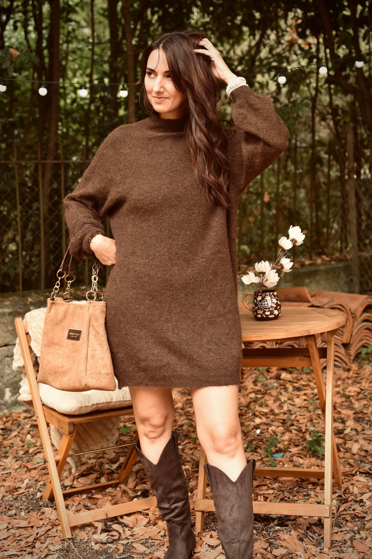 Robe pull chocolat en laine & alpaga