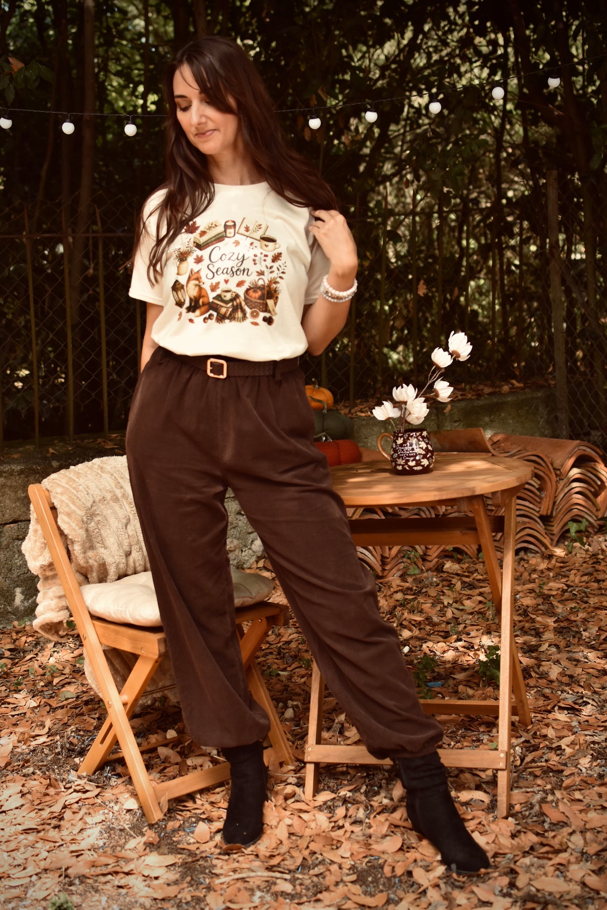 Pantalon en velours côtélé Chocolat - ceinture tressée