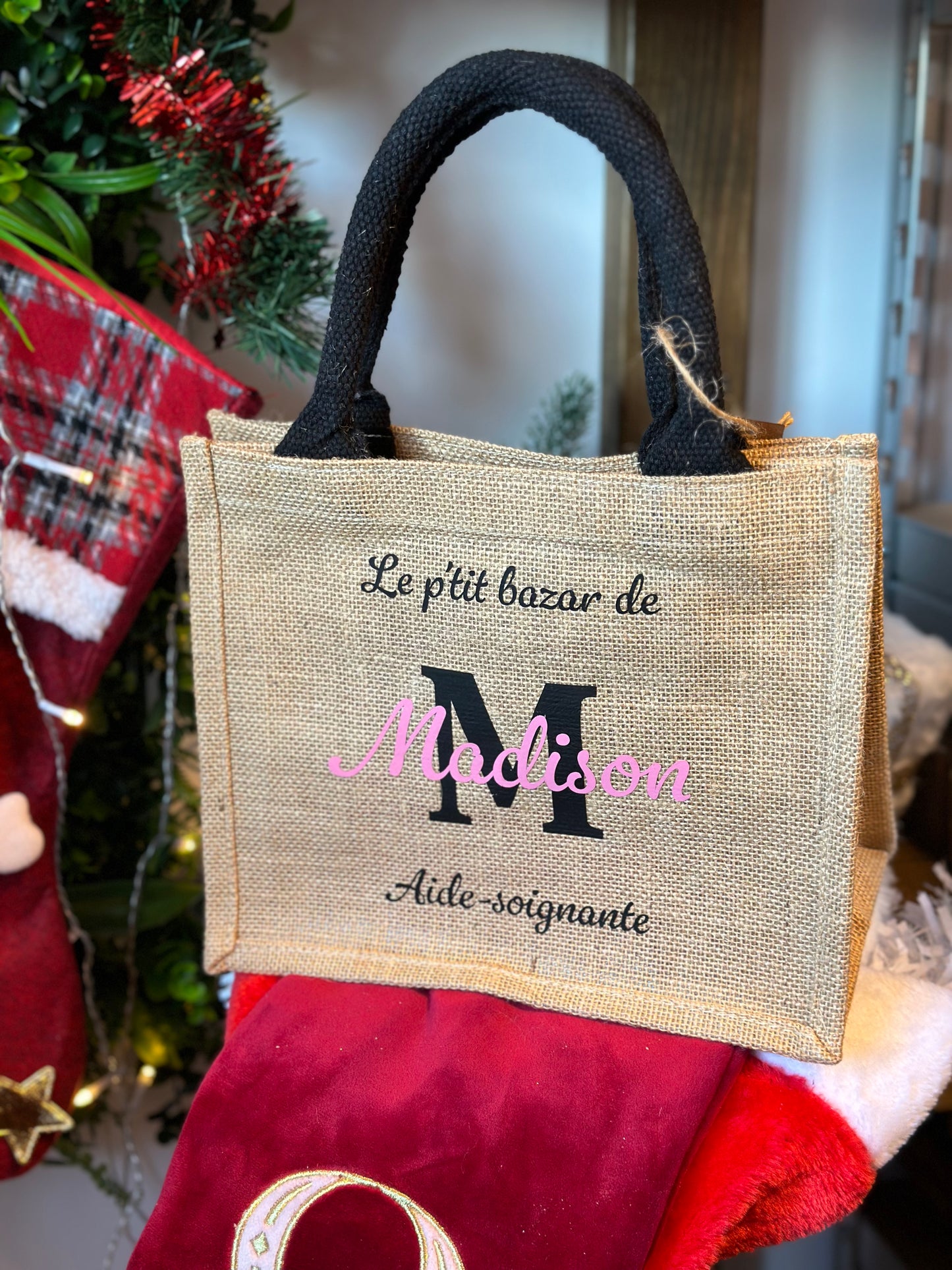 Sac Mini en jute anses beiges personnalisable