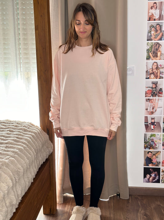 Sweat brodé oversize unisexe personnalisable / Rose pastel