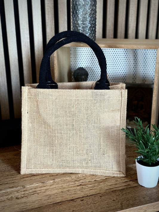 Sac Mini en jute anses noires personnalisable