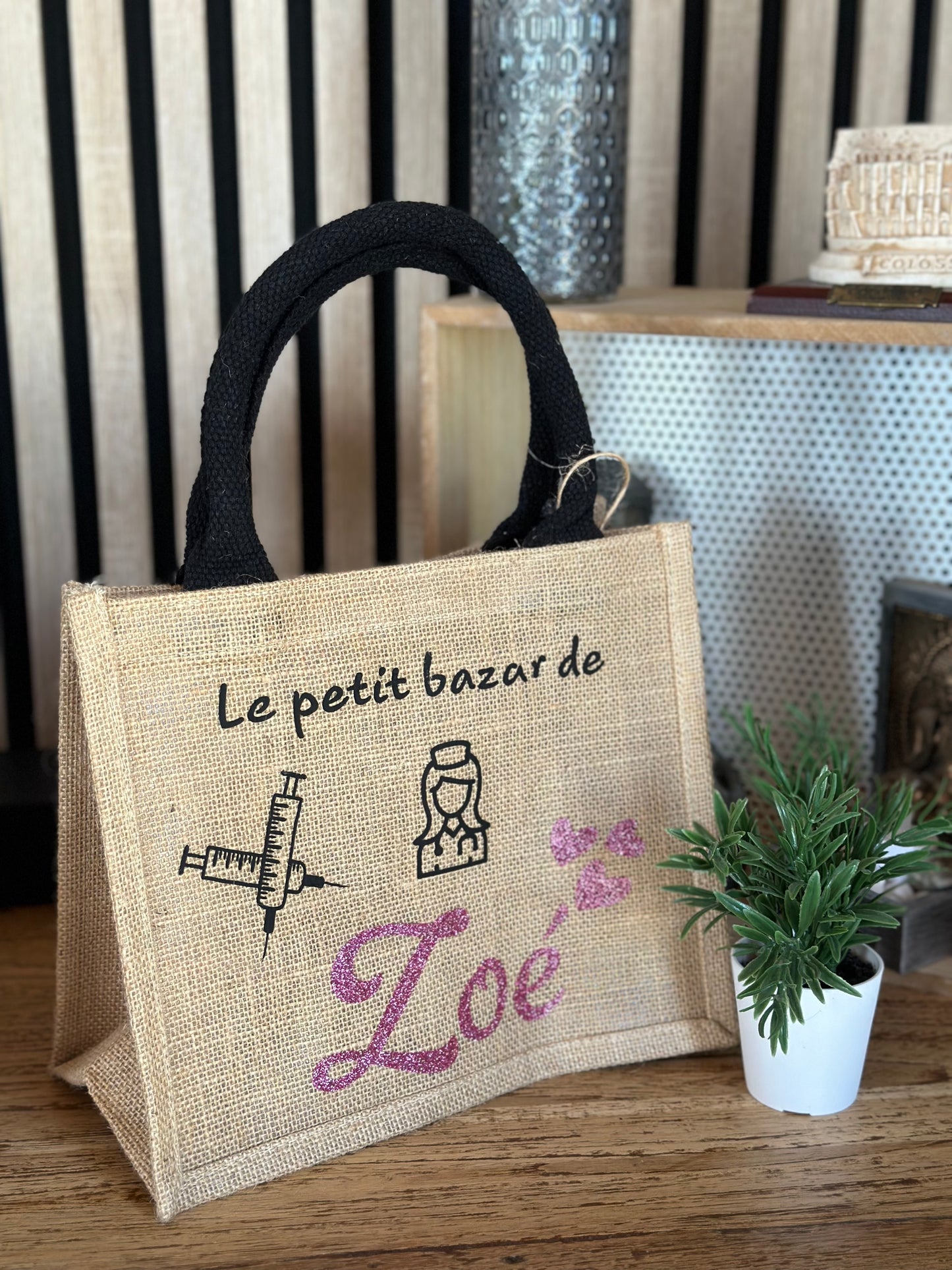 Sac Mini en jute anses beiges personnalisable